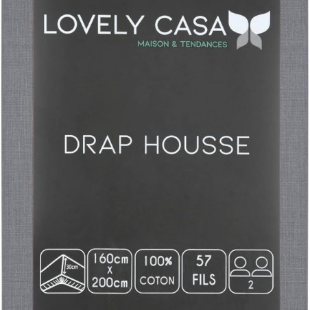 Drap Housse Stof 160 x 200 cm bonnet 30cm 57 Fils Coton