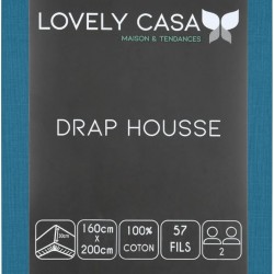 Drap Housse Stof 160 x 200 cm bonnet 30cm 57 Fils Coton