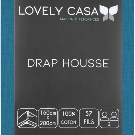 Drap Housse Stof 160 x 200 cm bonnet 30cm 57 Fils Coton