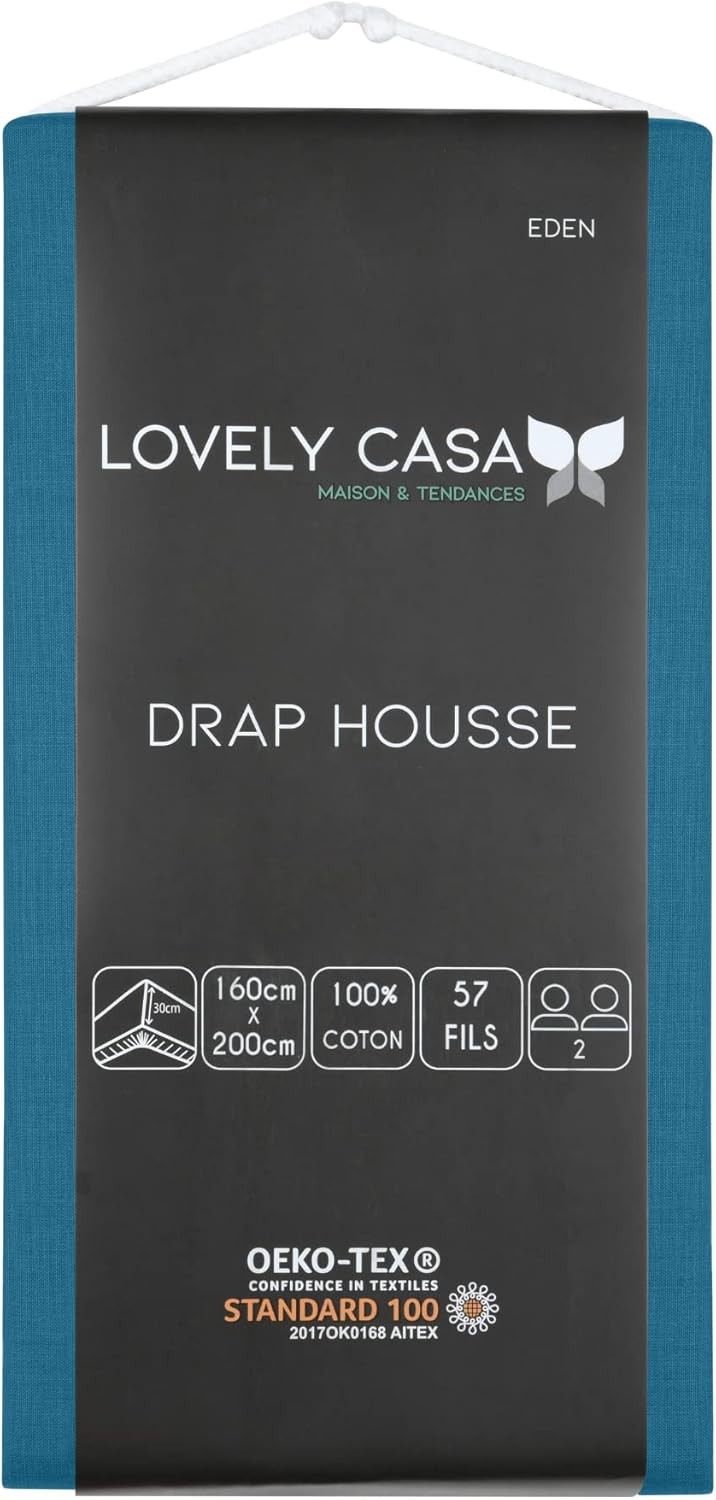 Drap Housse Stof 160 x 200 cm bonnet 30cm 57 Fils Coton Eden Bleu Pétrole Drap Housse Stof 160 x 200 cm bonnet 30cm 57 Fils Coton Eden Bleu Pétrole