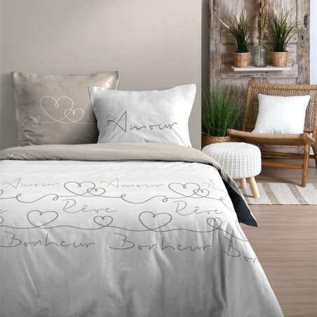 Parure Housse de Couette 260x240cm coton 57 fils Amourette