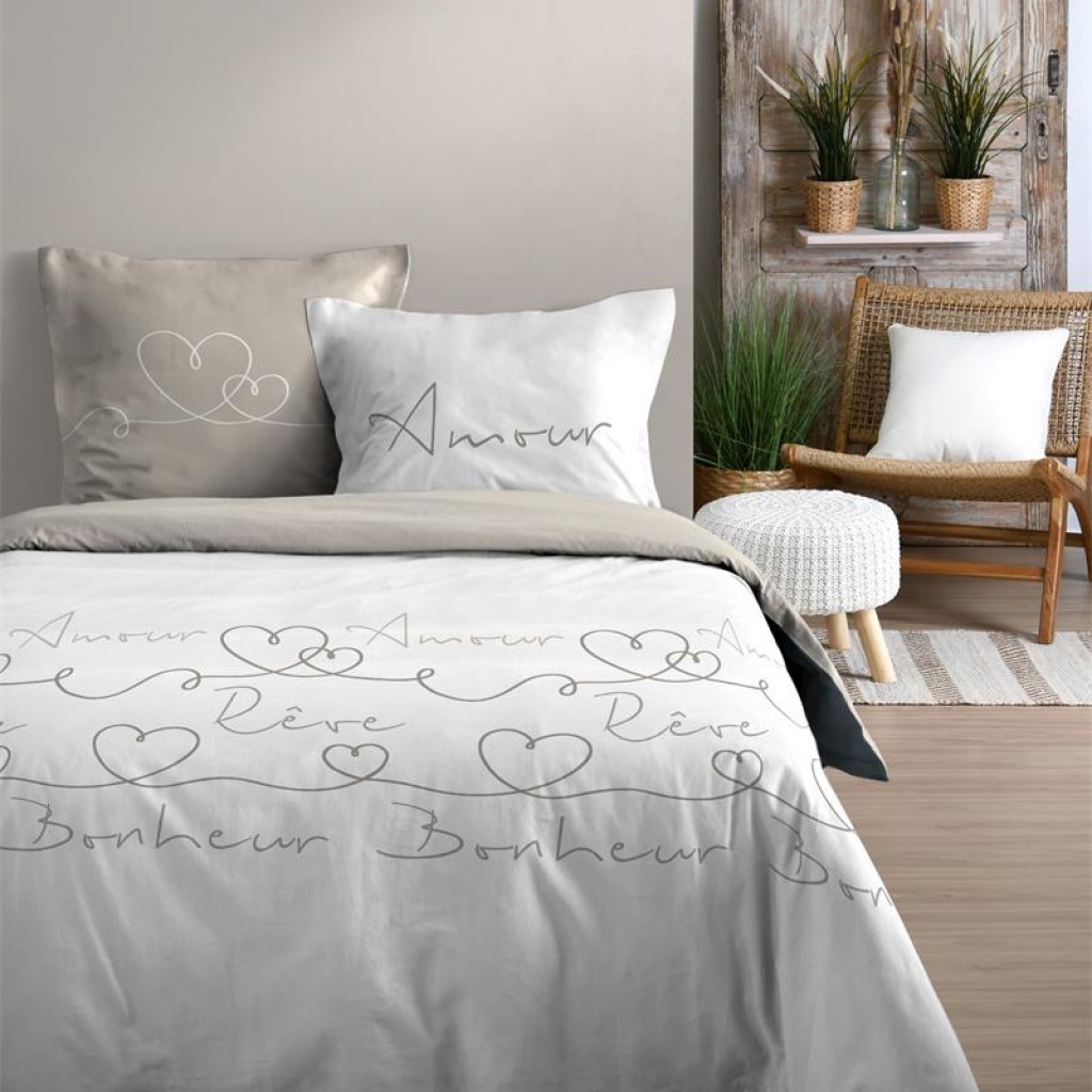 Parure Housse de Couette 260x240cm coton 57 fils Amourette