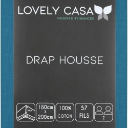 Drap Housse Stof 180 x 200 cm bonnet 30cm 57 Fils Coton