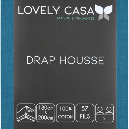 Drap Housse Stof 180 x 200 cm bonnet 30cm 57 Fils Coton