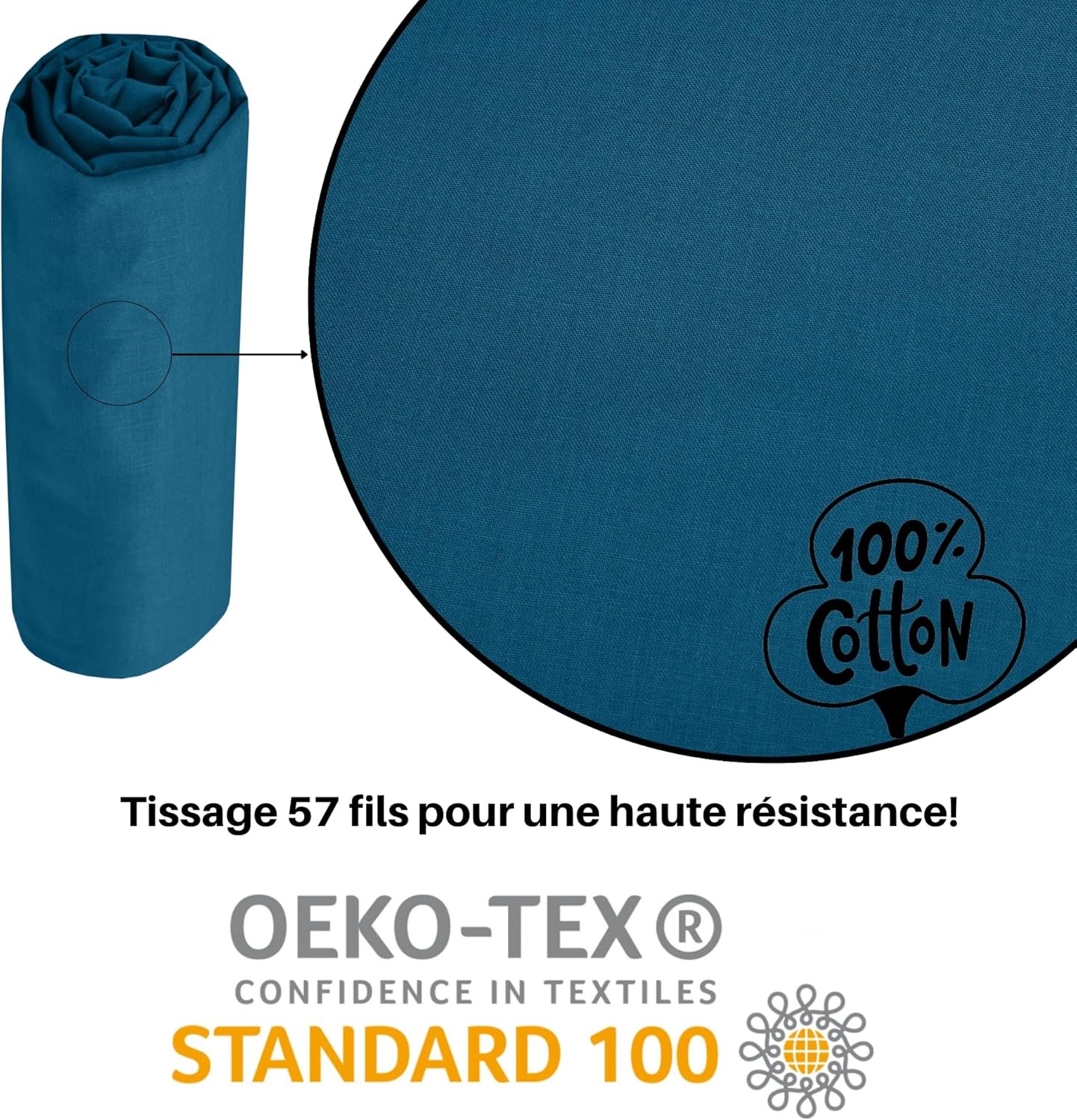 Drap Housse Stof 180 x 200 cm bonnet 30cm 57 Fils Coton Eden Bleu Petrole Drap Housse Stof 180 x 200 cm bonnet 30cm 57 Fils Coton Eden Bleu Petrole