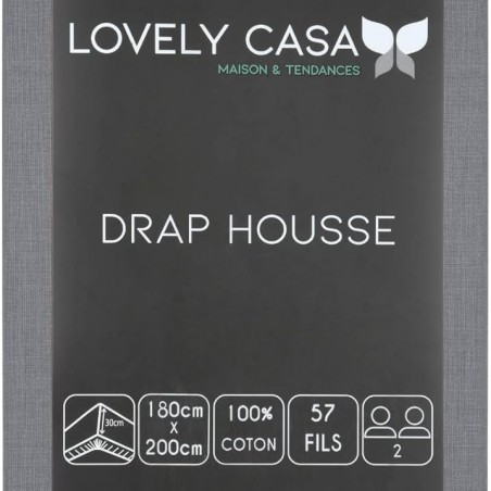 Drap Housse Stof 180 x 200 cm bonnet 30cm 57 Fils Coton