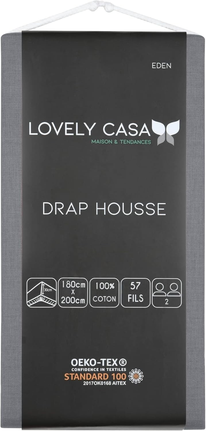 Drap Housse Stof 180 x 200 cm bonnet 30cm 57 Fils Coton Eden Ardoise Drap Housse Stof 180 x 200 cm bonnet 30cm 57 Fils Coton Eden Ardoise