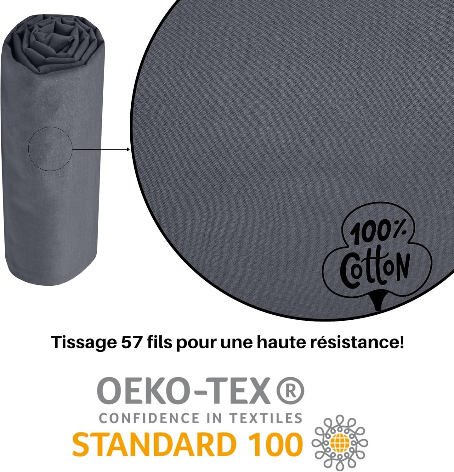 Drap Housse Stof 180 x 200 cm bonnet 30cm 57 Fils Coton Eden Ardoise Drap Housse Stof 180 x 200 cm bonnet 30cm 57 Fils Coton Eden Ardoise