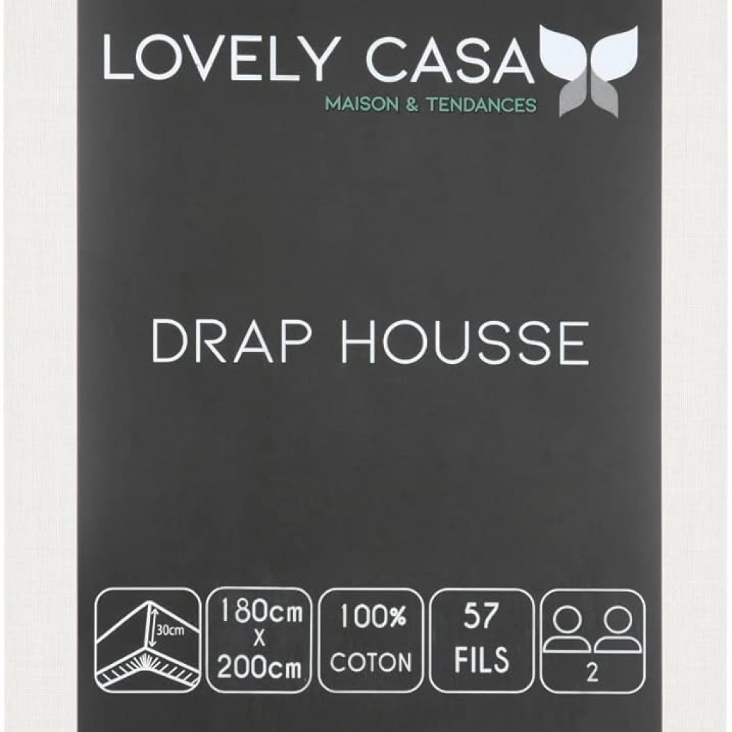Drap Housse Stof 180 x 200 cm bonnet 30cm 57 Fils Coton Eden Ivoire