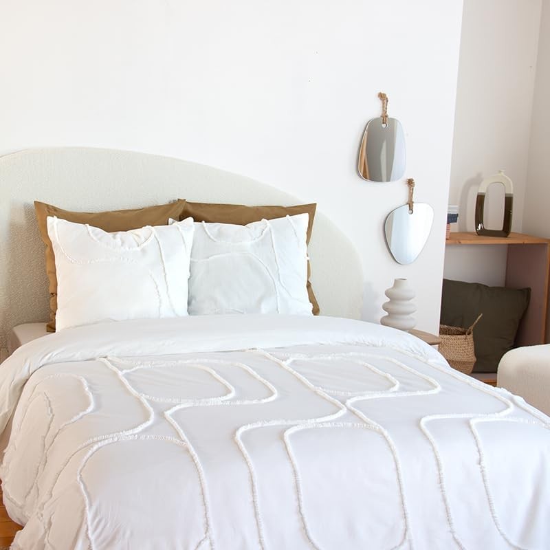 Parure Housse de Couette 260 x 240 cm Côté Déco Coton Lavé Tuftée Blanche