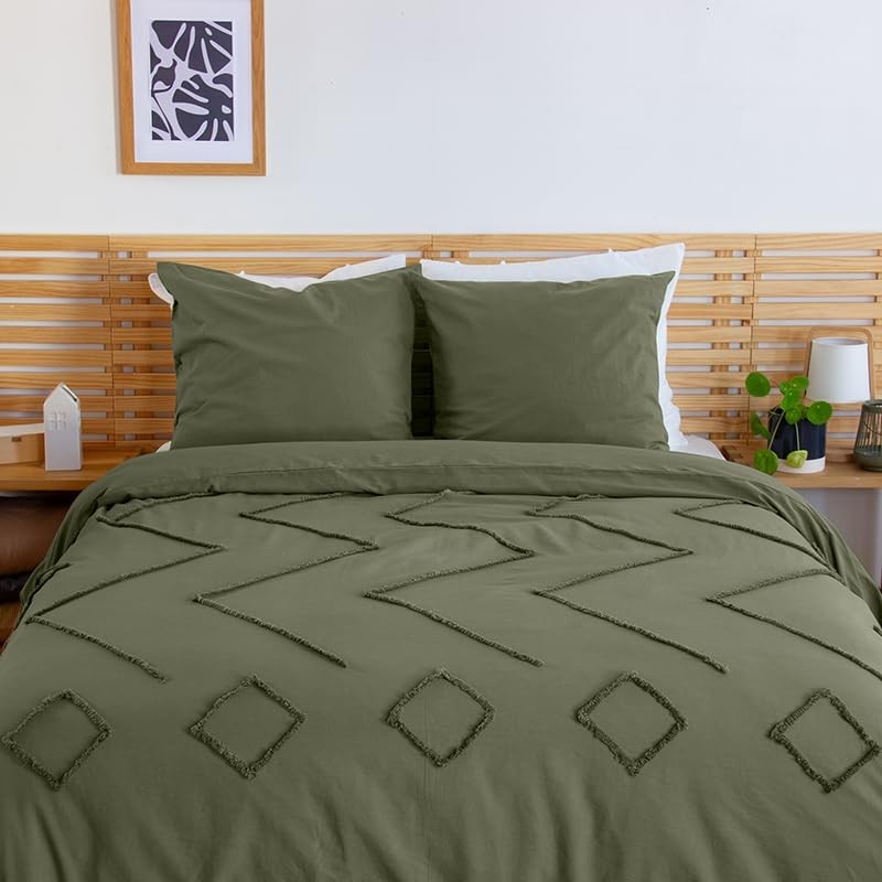 Parure Housse de Couette 260 x 240 cm Côté Déco Coton Lavé Tuftée Vert Kaki Parure Housse de Couette 260 x 240 cm Côté Déco Coton Lavé Tuftée Vert Kaki