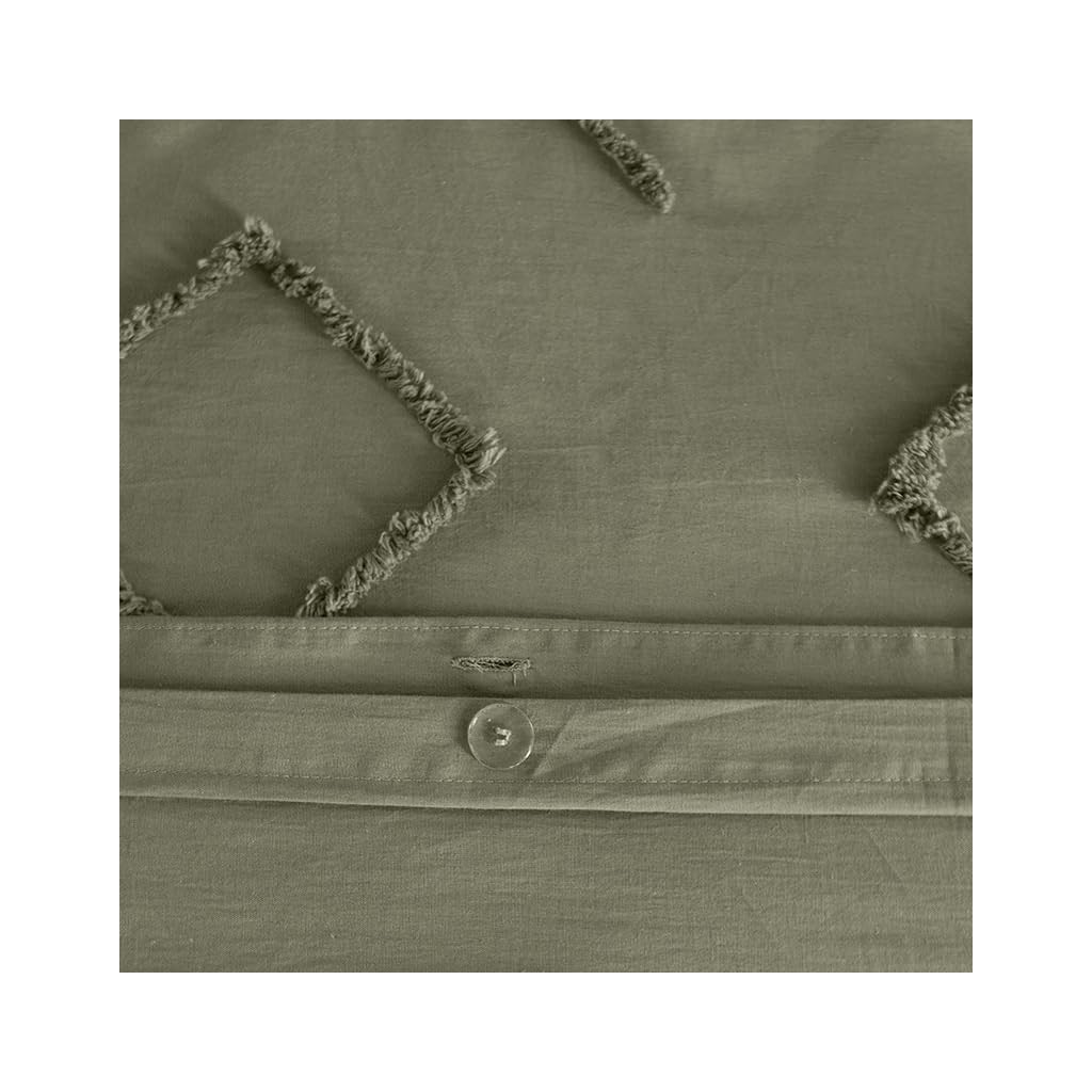 Parure Housse de Couette 260 x 240 cm Côté Déco Coton Lavé Tuftée Vert Kaki