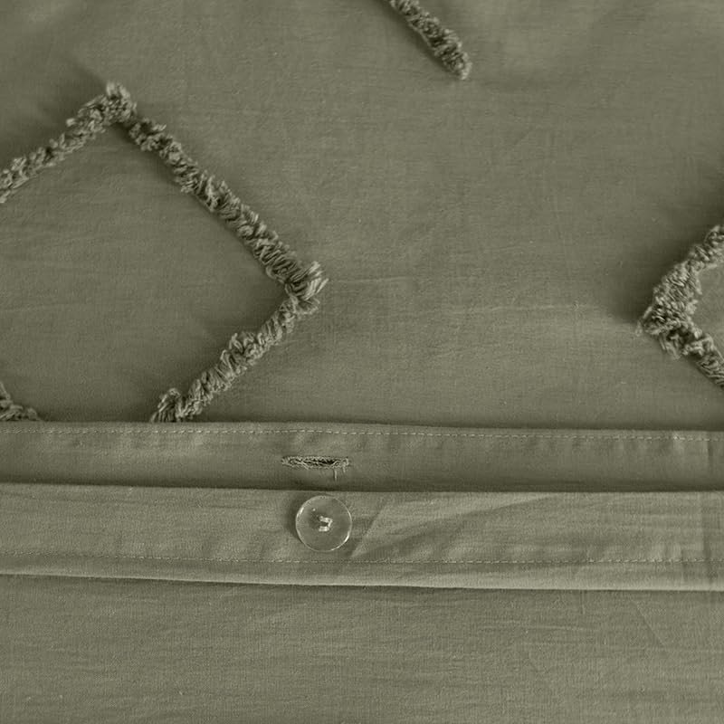 Parure Housse de Couette 240 x 220 cm Côté Déco Coton Lavé Tuftée Vert Kaki Parure Housse de Couette 240 x 220 cm Côté Déco Coton Lavé Tuftée Vert Kaki