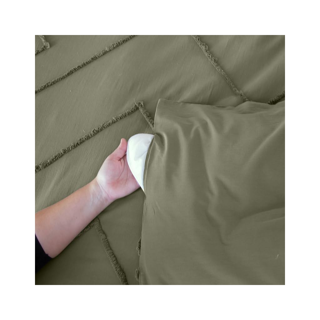 Parure Housse de Couette 240 x 220 cm Côté Déco Coton Lavé Tuftée Vert Kaki