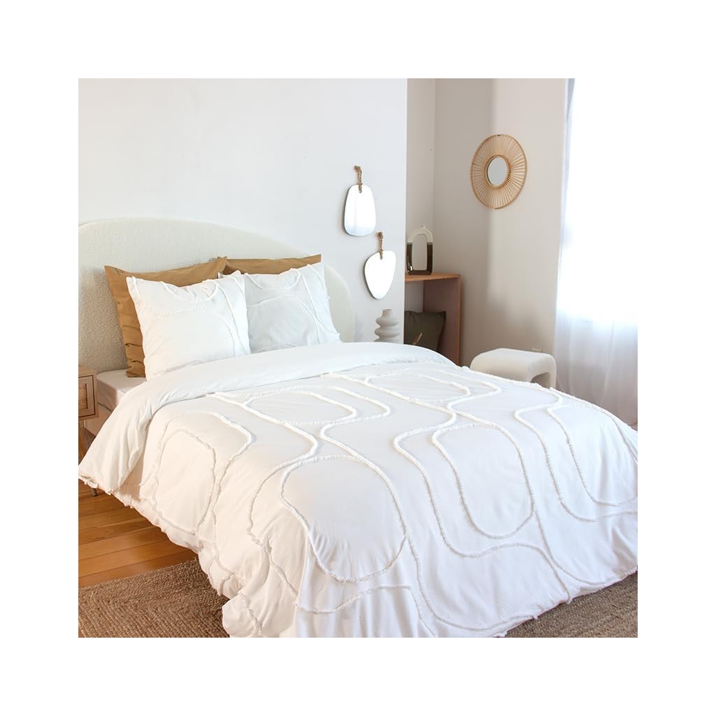 Parure Housse de Couette 240 x 220 cm Côté Déco Coton Lavé Tuftée Blanche