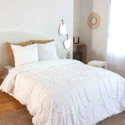 Parure Housse de Couette 240 x 220 cm Côté Déco Coton Lavé Tuftée Blanche
