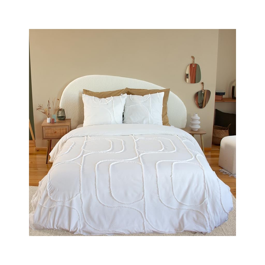Parure Housse de Couette 240 x 220 cm Côté Déco Coton Lavé Tuftée Blanche