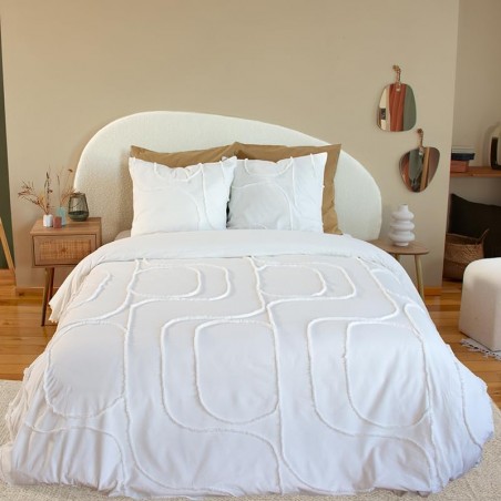 Parure Housse de Couette 240 x 220 cm Côté Déco Coton Lavé Tuftée Blanche