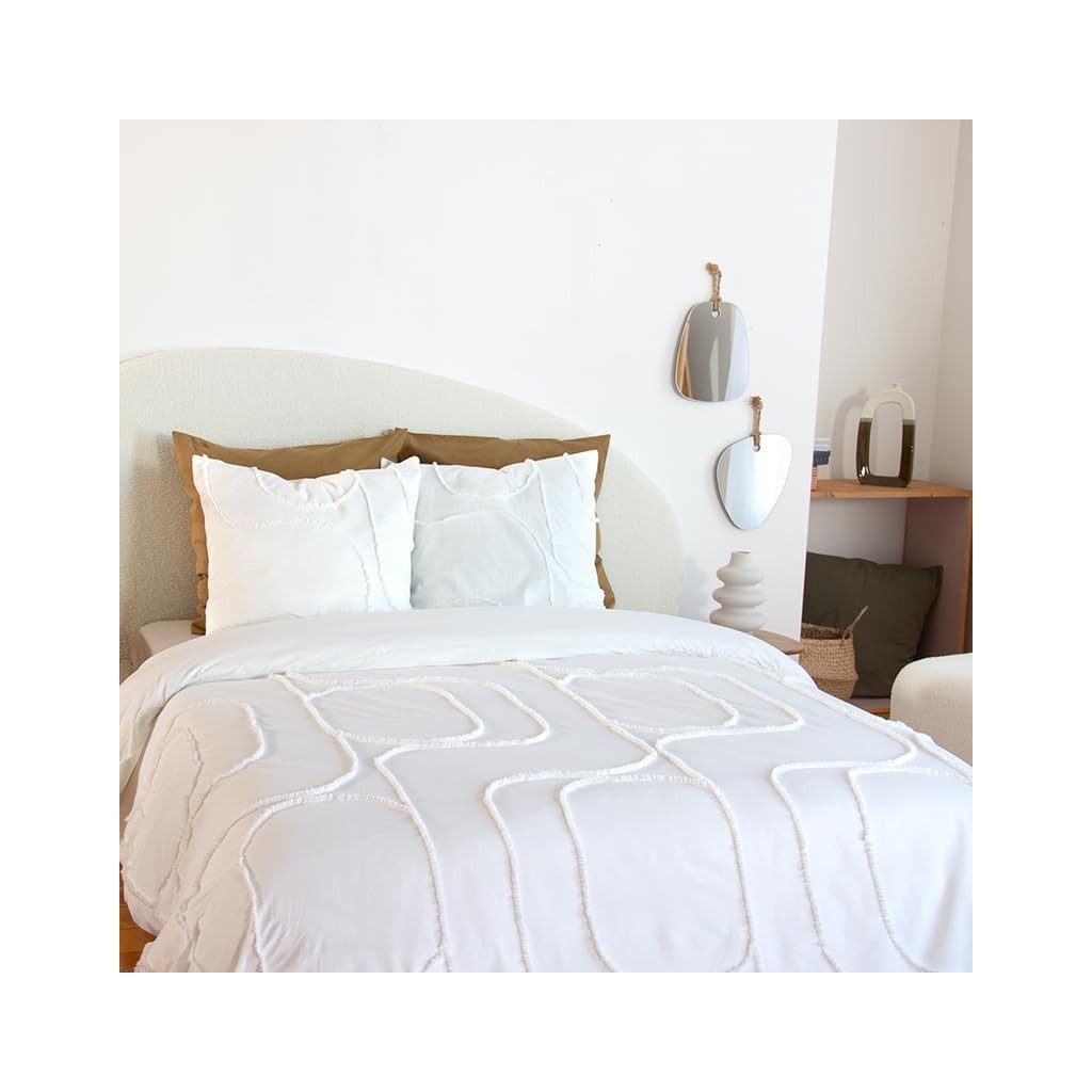 Parure Housse de Couette 240 x 220 cm Côté Déco Coton Lavé Tuftée Blanche