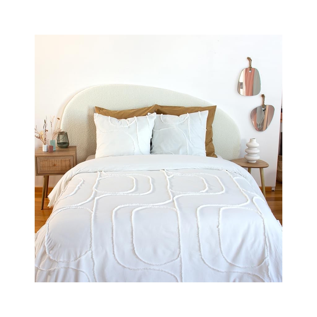 Parure Housse de Couette 240 x 220 cm Côté Déco Coton Lavé Tuftée Blanche