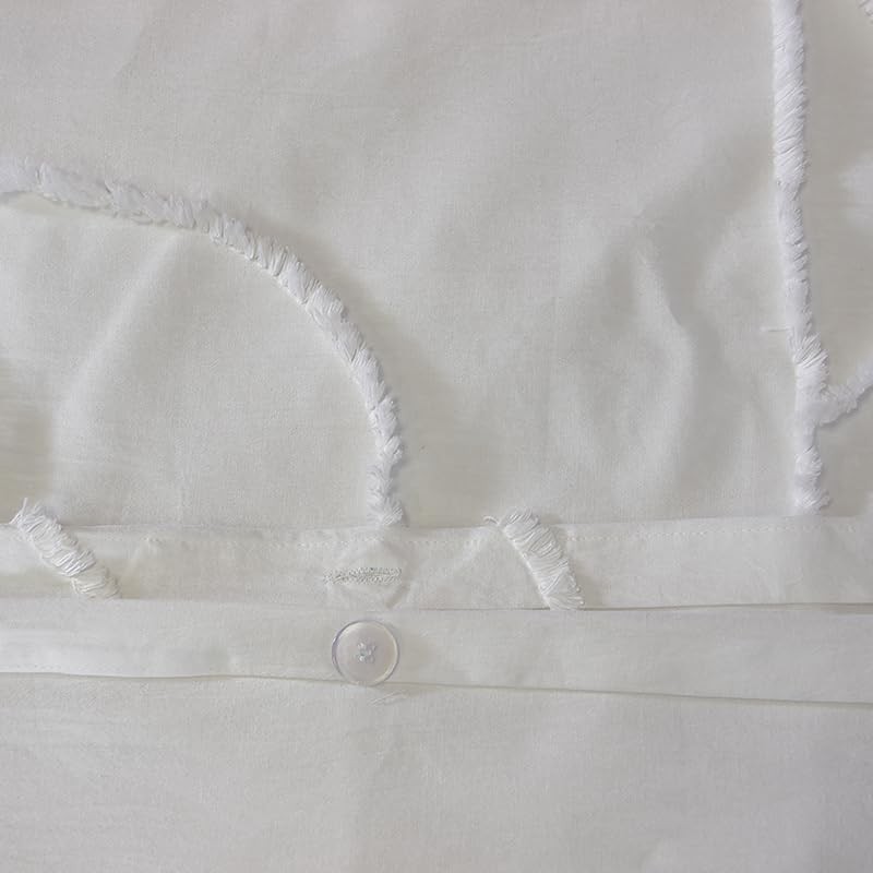 Parure Housse de Couette 240 x 220 cm Côté Déco Coton Lavé Tuftée Blanche