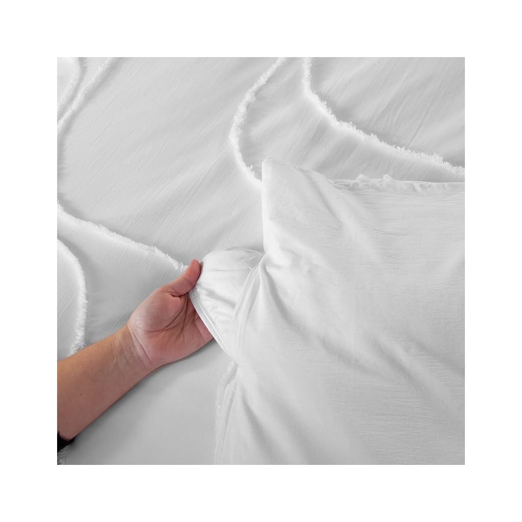 Parure Housse de Couette 240 x 220 cm Côté Déco Coton Lavé Tuftée Blanche