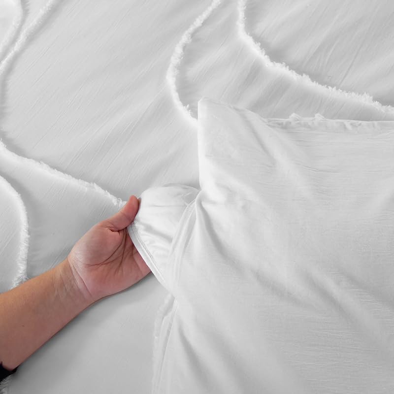 Parure Housse de Couette 240 x 220 cm Côté Déco Coton Lavé Tuftée Blanche