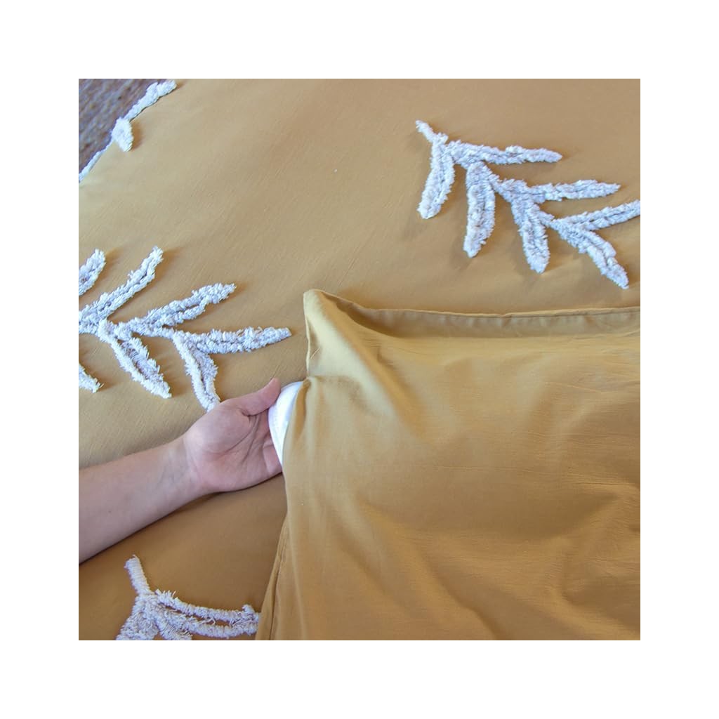 Parure Housse de Couette 240 x 220 cm Côté Déco Coton Lavé Tuftée Feuilles