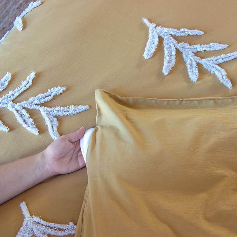 Parure Housse de Couette 240 x 220 cm Côté Déco Coton Lavé Tuftée Feuilles Parure Housse de Couette 240 x 220 cm Côté Déco Coton Lavé Tuftée Feuilles