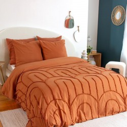 Parure Housse de Couette 240 x 220 cm Côté Déco Coton Lavé Tuftée Far Terracotta