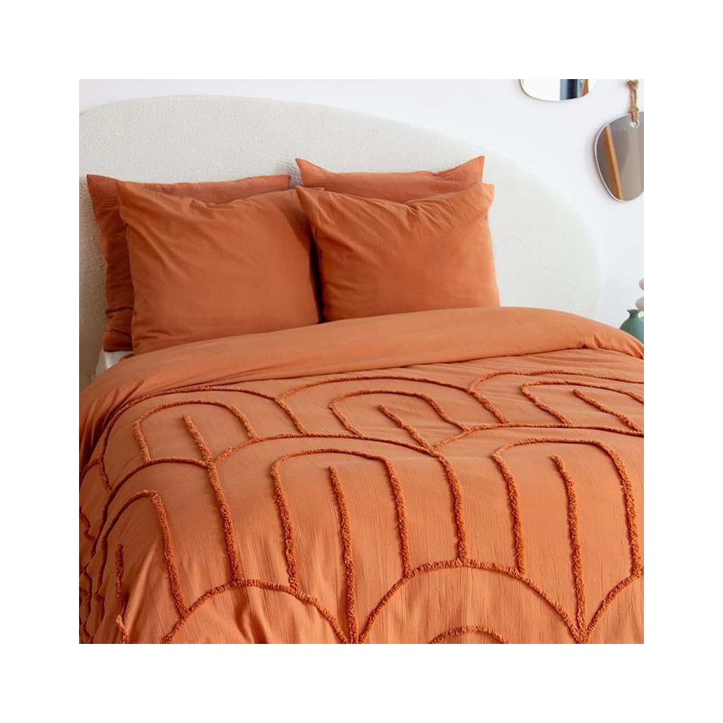 Parure Housse de Couette 240 x 220 cm Côté Déco Coton Lavé Tuftée Far Terracotta