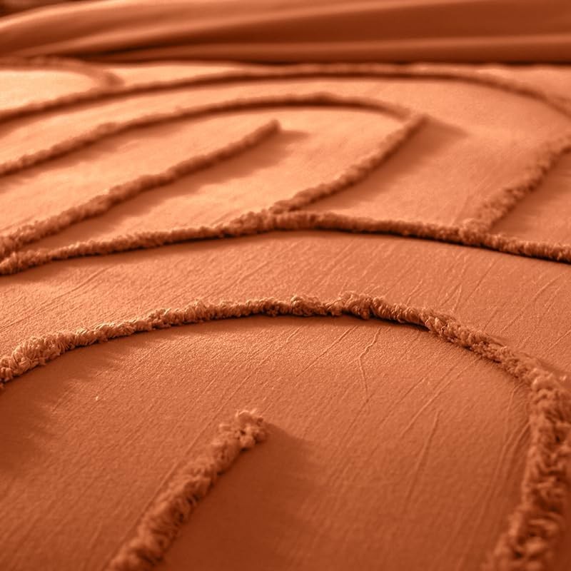 Parure Housse de Couette 240 x 220 cm Côté Déco Coton Lavé Tuftée Far Terracotta