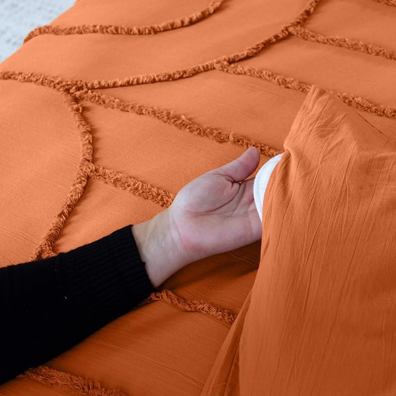 Parure Housse de Couette 240 x 220 cm Côté Déco Coton Lavé Tuftée Far Terracotta