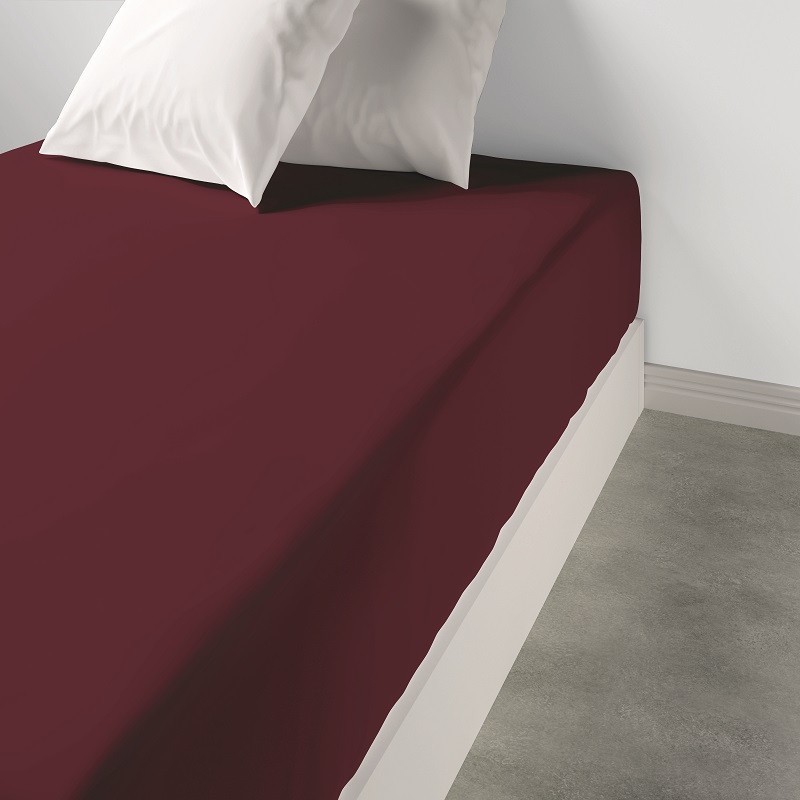 Atelier du Linge - Drap Housse 140 x 190 + 35 cm Coton,  Grenat