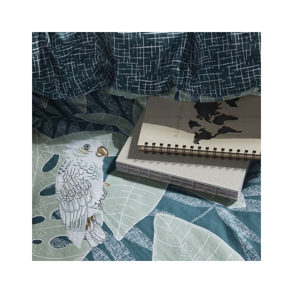 Parure Housse de Couette 260x240 cm Mawira Zippée 3.4 verte feuilles