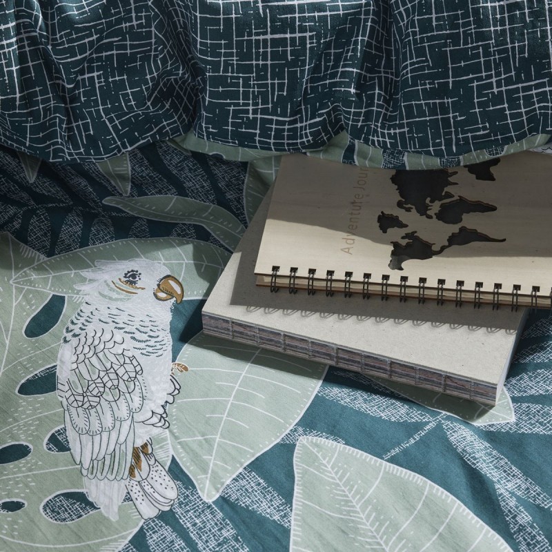 Parure Housse de Couette 260x240 cm Mawira Zippée 3.4 verte feuilles