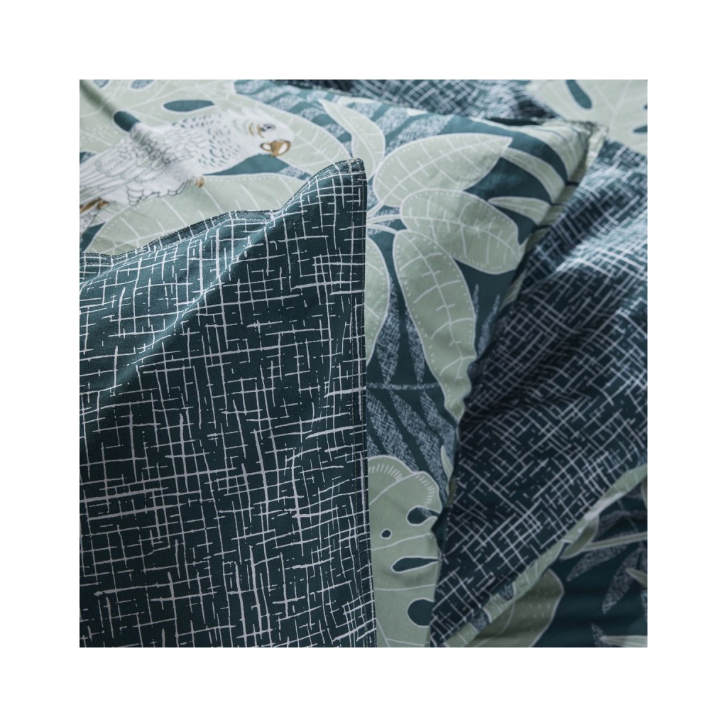 Parure Housse de Couette 260x240 cm Mawira Zippée 3.4 verte feuilles