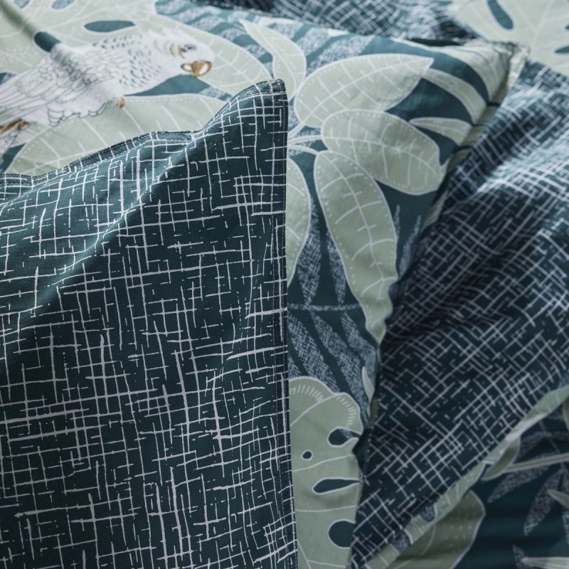 Parure Housse de Couette 260x240 cm Mawira Zippée 3.4 verte feuilles