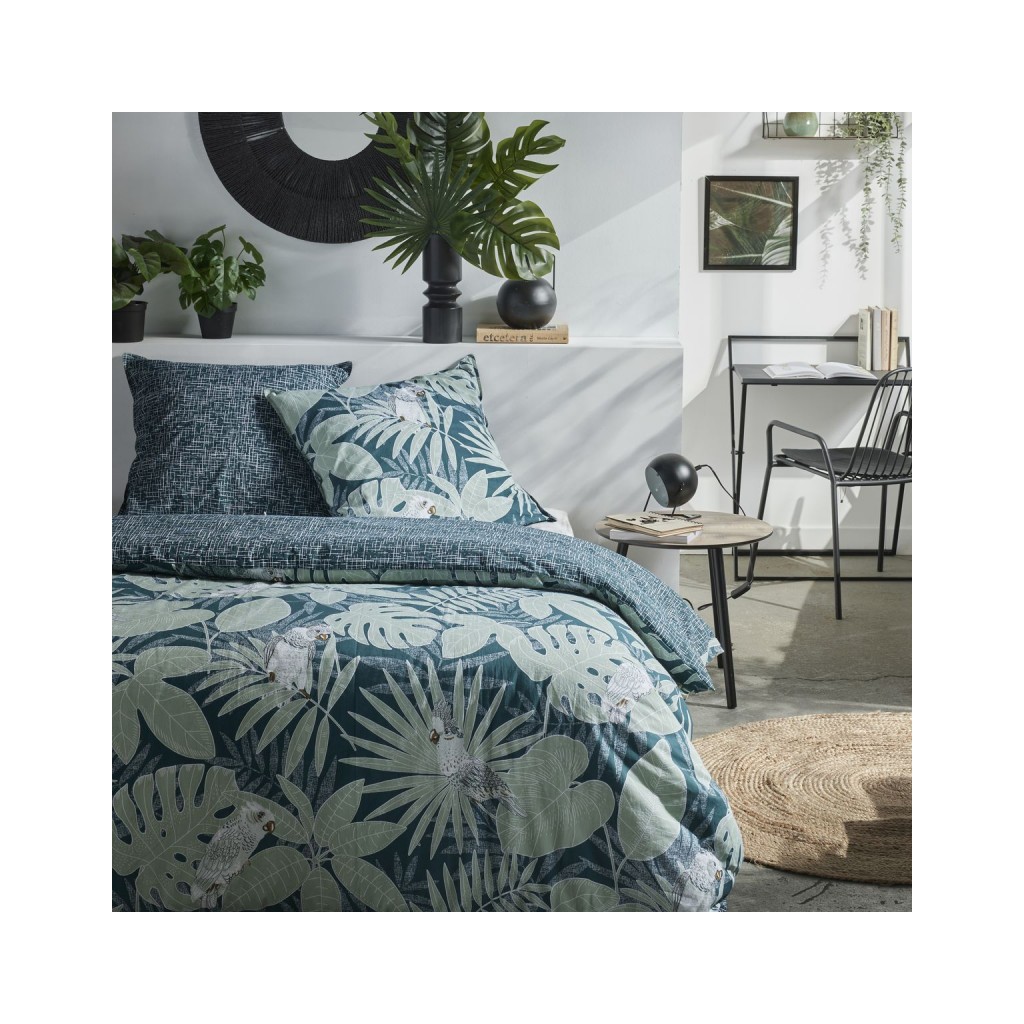 Parure Housse de Couette 260x240 cm Mawira Zippée 3.4 verte feuilles