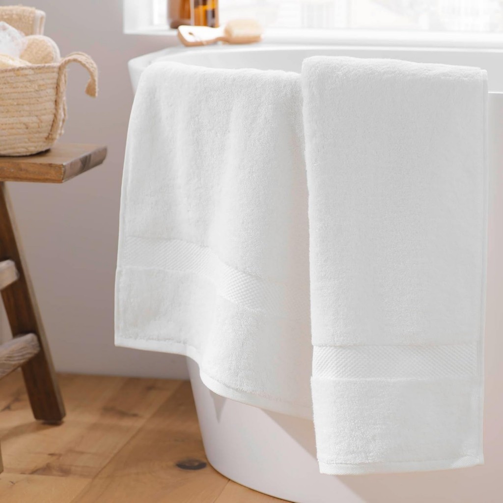 Serviette de Toilette Bain Eponge Elégance Blanche 50x90cm