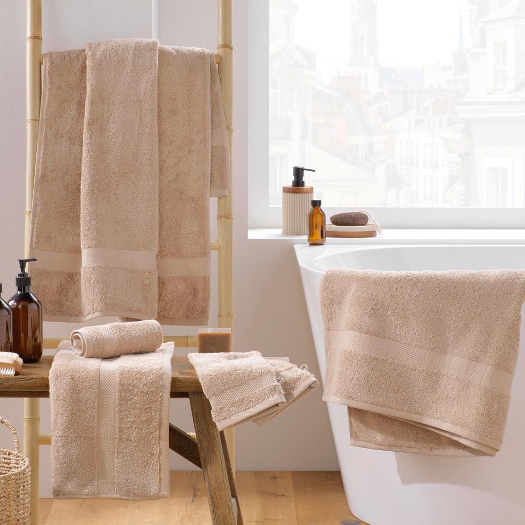 Serviette de Toilette Bain Eponge Elégance Noisette 50x90cm