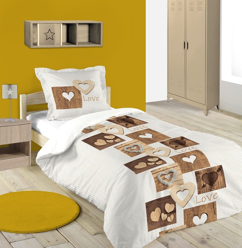 Housse de couette et deux taies coton (260 cm) Woodlove Beige