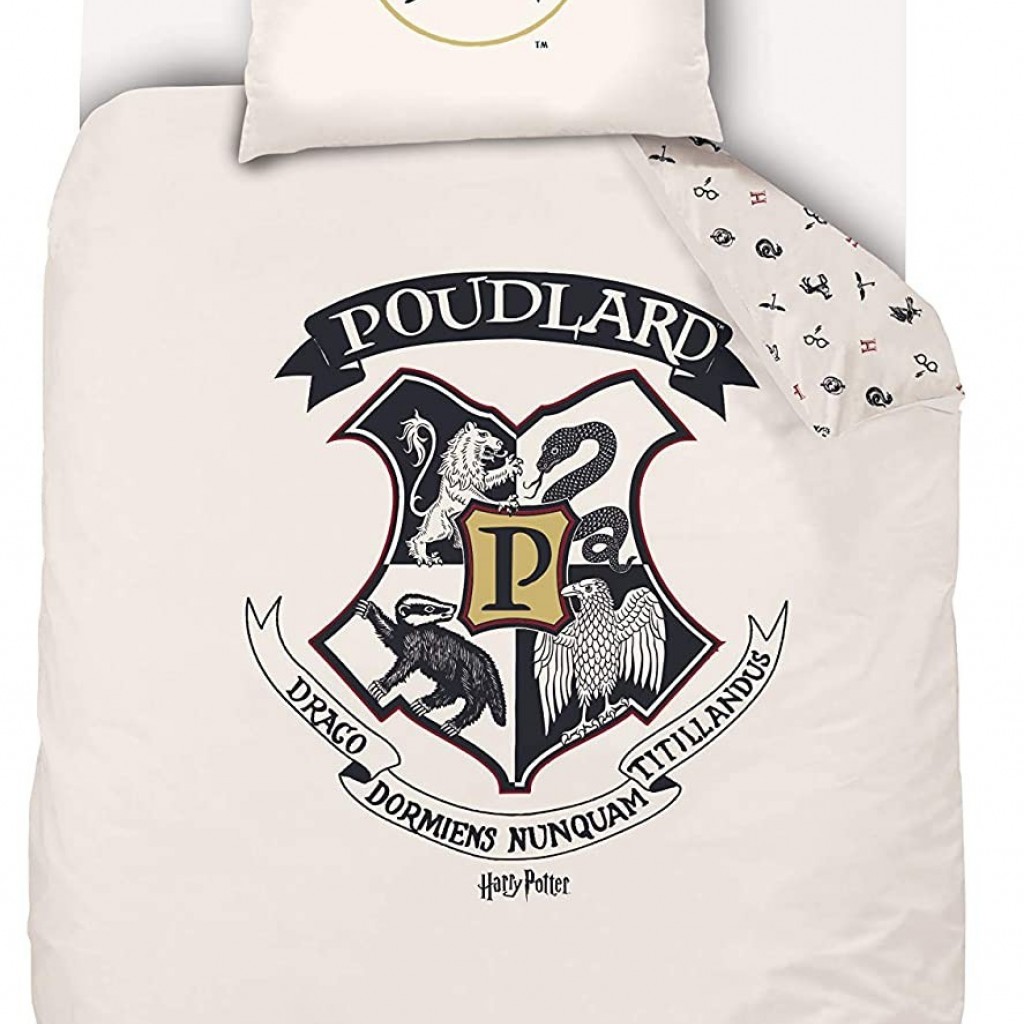 Parure Housse de couette Harry Potter Ecru Blanc poudlard