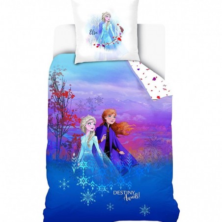 Disney Reine des neiges Parure de lit 100% Coton, Bleu Orange, Housse de Couette 140x200 cm + taie d'oreiller 63x63 cm