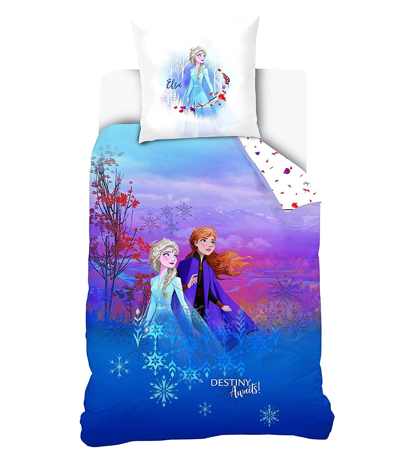 Disney Reine des neiges Parure de lit 100% Coton, Bleu Orange, Housse de Couette 140x200 cm + taie d'oreiller 63x63 cm