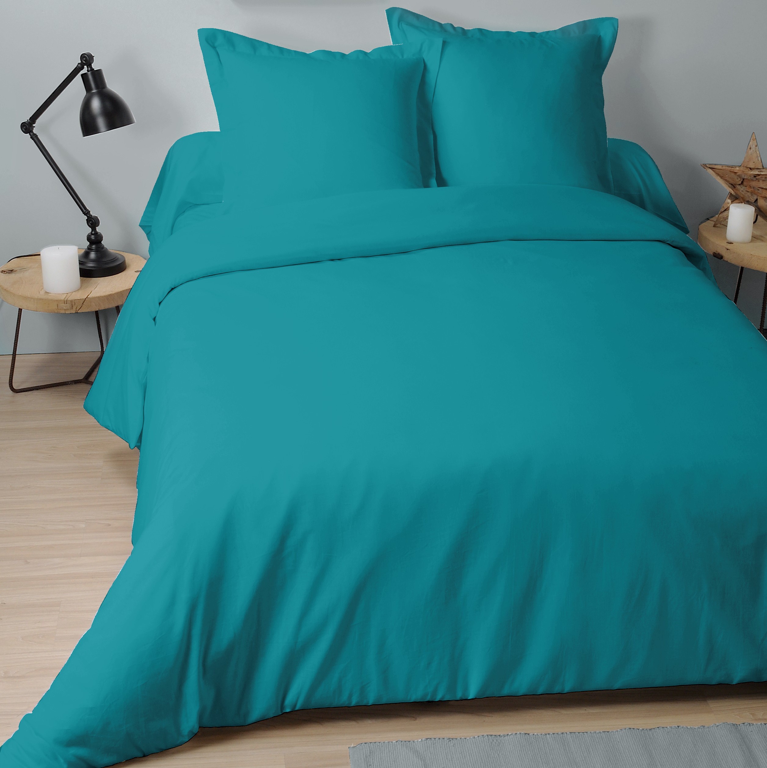 Housse de Couette Unie 100% Coton / 57 Fils/cm² (Turquoise, Housse de  Couette 140 x 200 cm pour lit 1 Place)