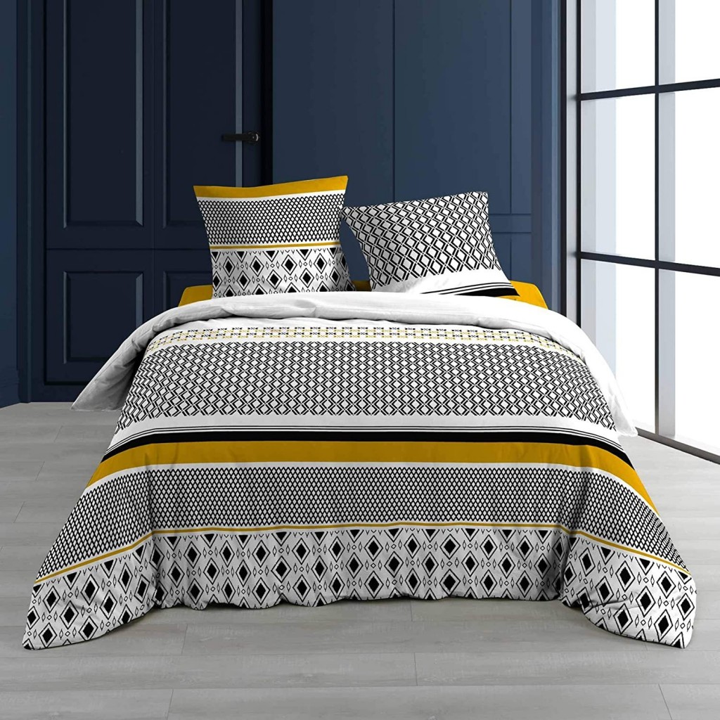 Douceur D'Intérieur Copripiumino 3 Pezzi 260x240 Cm Stampa Palma – Biancheria Letto In Cotone 100%