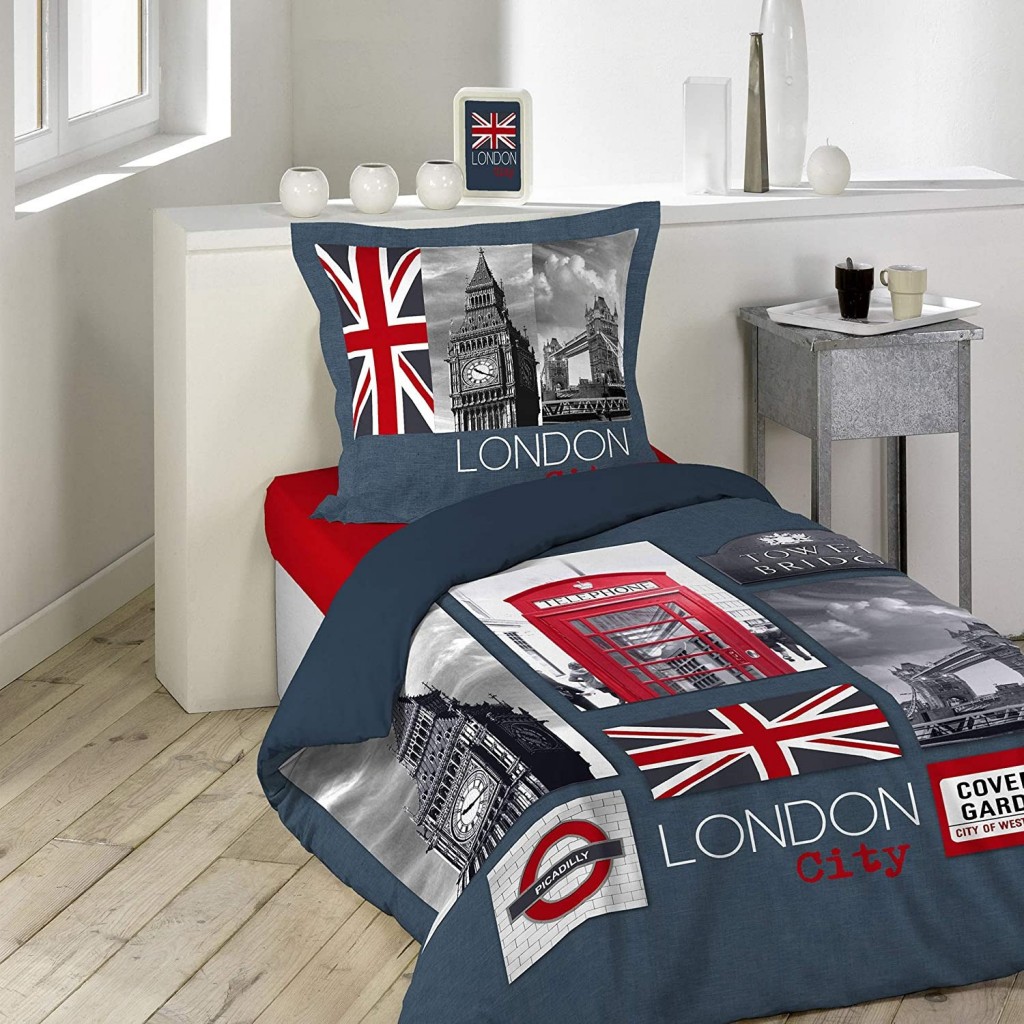 CITY LONDON Parure de couette - 100% coton - 140 x 200 cm