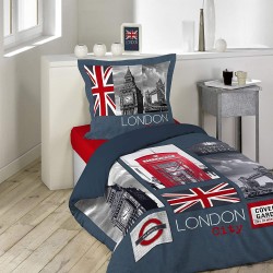 CITY LONDON Parure de couette - 100% coton - 140 x 200 cm
