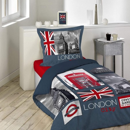 CITY LONDON Parure de couette - 100% coton - 140 x 200 cm